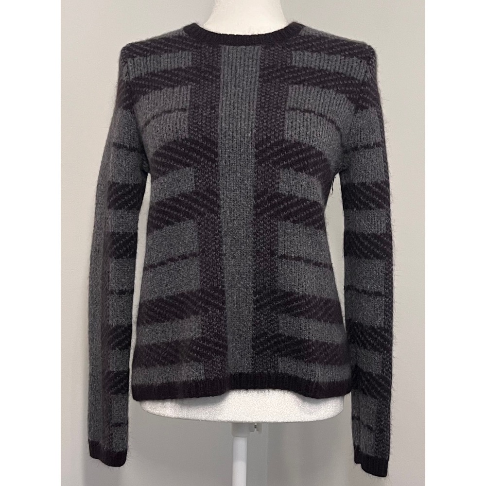 Ann Taylor Geometric Striped Sweater Womens Size S Grey Black Angora Wool Blend